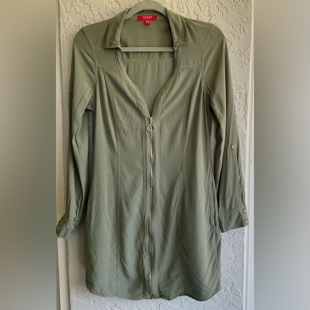 Guess Olive Green top with Gold zipper